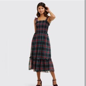 Draper James Red and Green Plaid Midi Dress